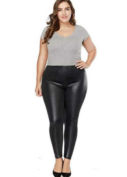 New Mix Pants - Plus Size Faux Leather Leggings